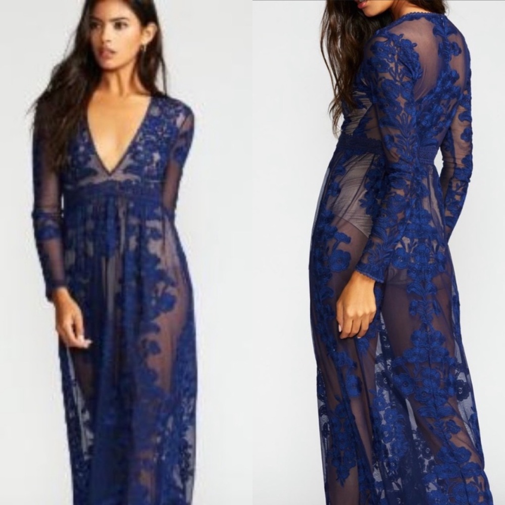 NWT RARE Navy Temecula Sheer Lace Maxi Dress